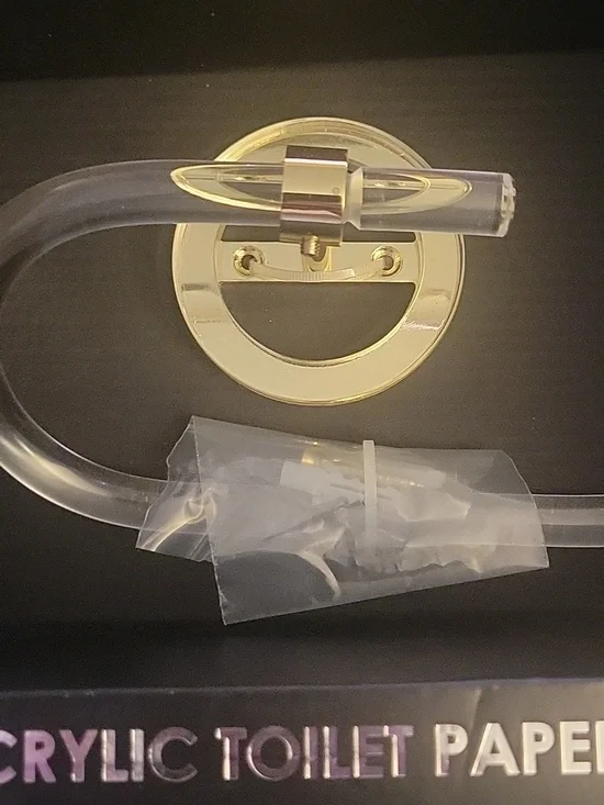 Acrylic Toilet Paper Holder with Rounded Gold Hardware - Picture 2 of 3